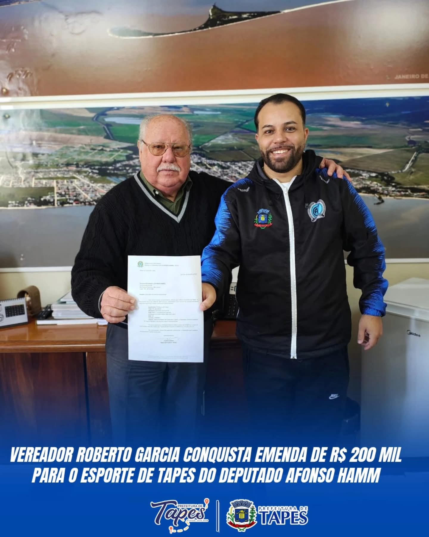 VEREADOR ROBERTO GARCIA CONQUISTA EMENDA DE R$ 200 MIL PARA O ESPORTE DE TAPES DO DEPUTADO AFONSO HAMM