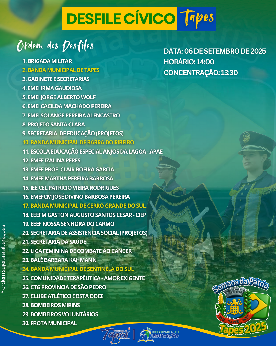 DESFILE CÍVICO DE TAPES ACONTECE NESTE SÁBADO