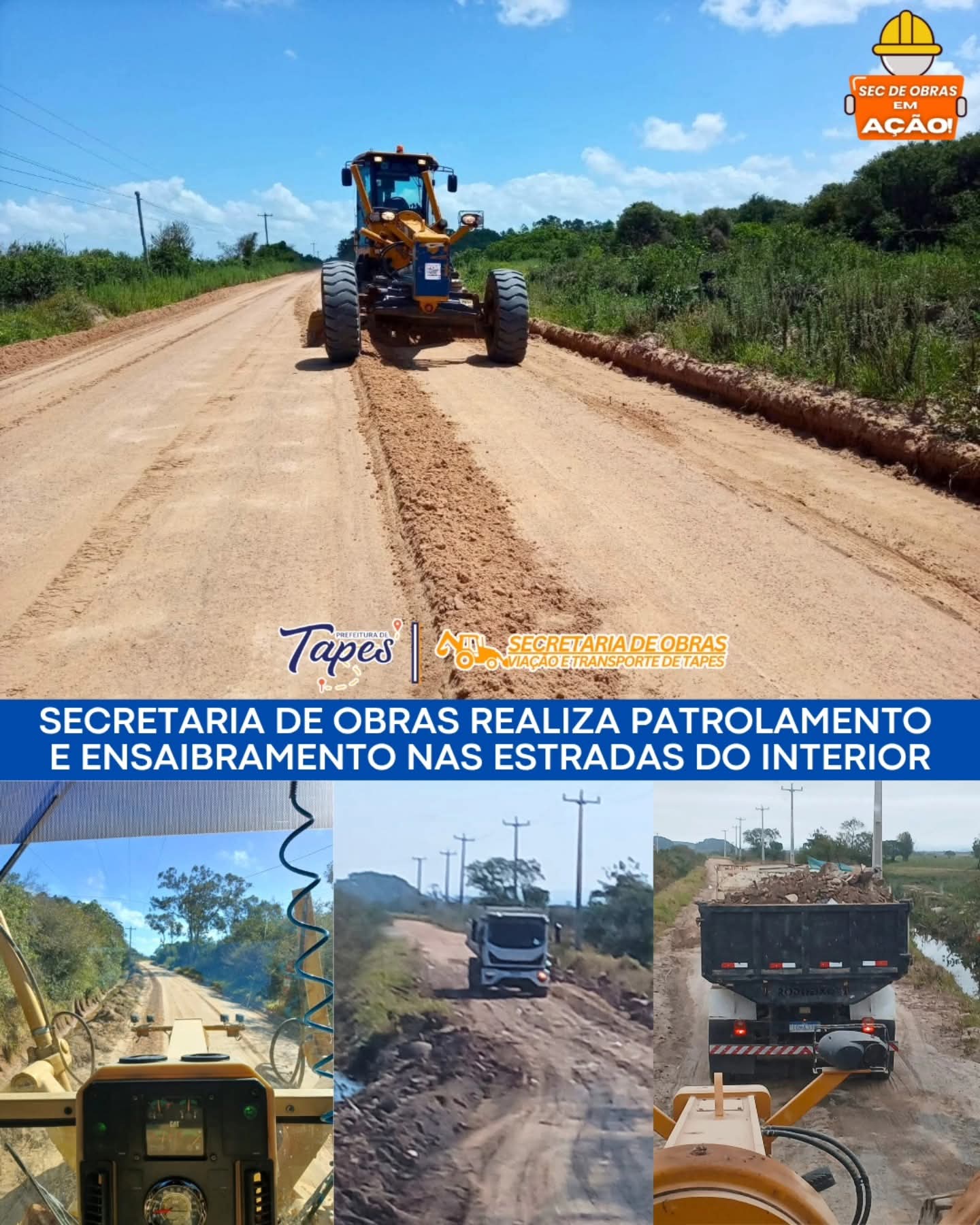 SECRETARIA DE OBRAS REALIZA PATROLAMENTO E ENSAIBRAMENTO NAS ESTRADAS DO INTERIOR