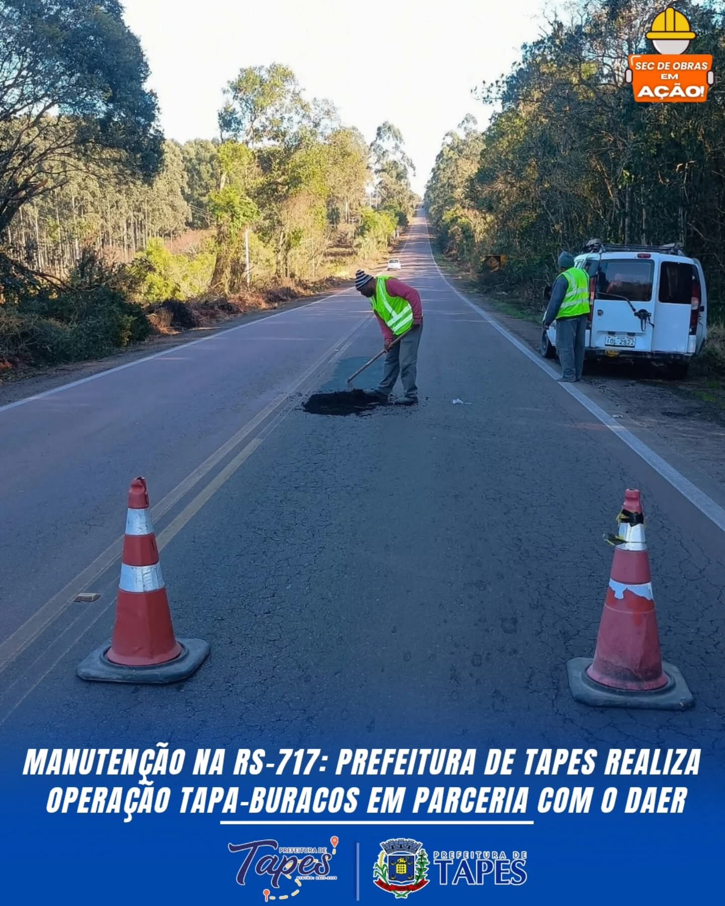 MANUTENÇÃO NA RS-717: PREFEITURA DE TAPES REALIZA OPERAÇÃO TAPA-BURACOS EM PARCERIA COM O DAER
