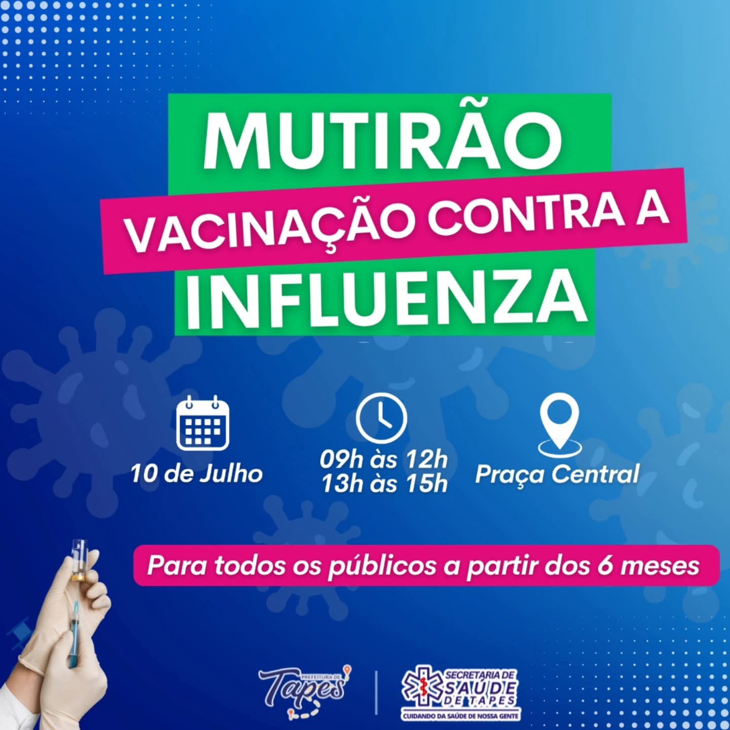 MUTIRÃO DE VACINAÇÃO CONTRA A INFLUENZA ACONTECE NESTA QUINTA NA PRAÇA CENTRAL