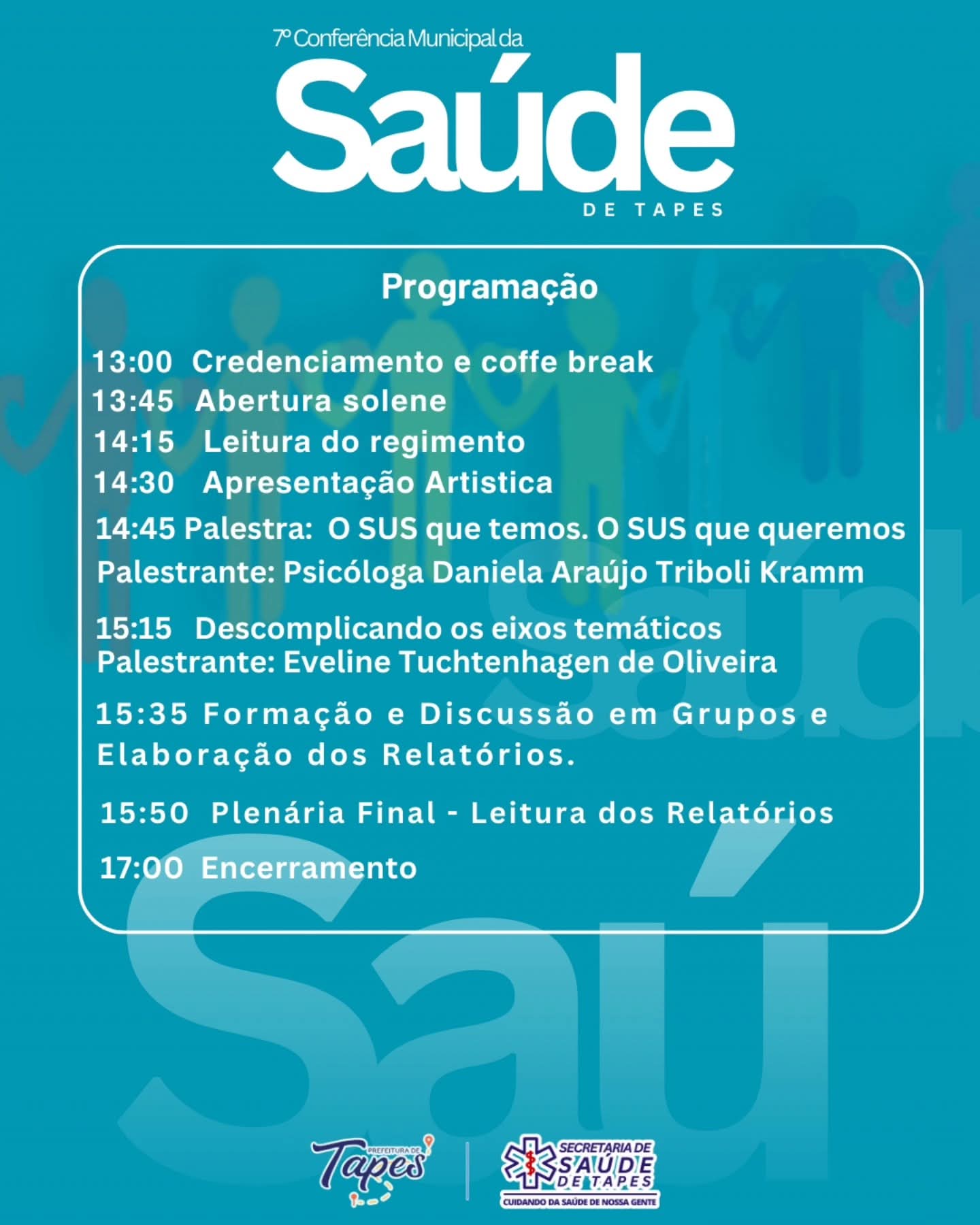 7ª CONFERÊNCIA MUNICIPAL DE SAÚDE DE TAPES ACONTECE NESTA SEXTA-FEIRA