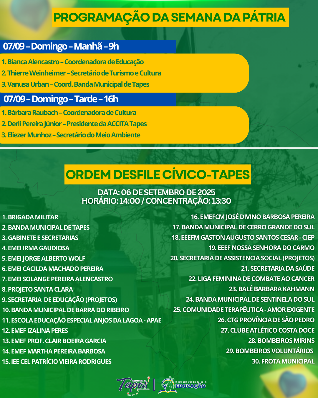 PROGRAMAÇÃO DA SEMANA DA PÁTRIA 2025 EM TAPES 