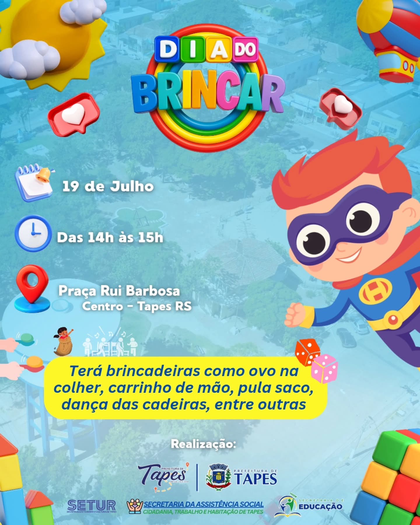 DIA DO BRINCAR PROMETE DIVERSÃO NA PRAÇA RUI BARBOSA EM TAPES