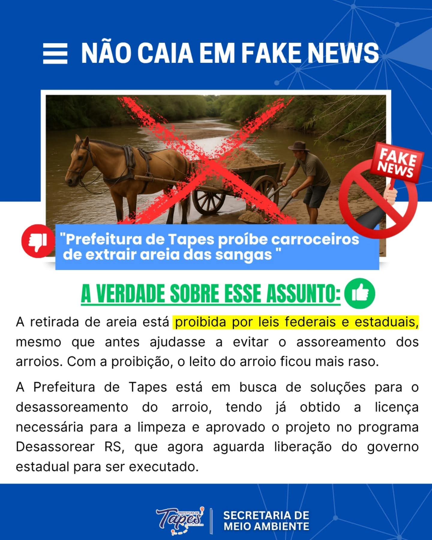 NÃO CAIA EM FAKE NEWS: RETIRADA DE AREIA DAS SANGAS É PROIBIDA POR LEI FEDERAL E ESTADUAL