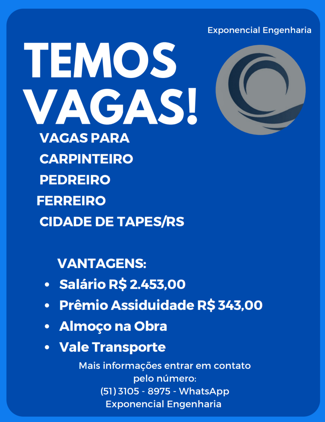 VAGAS DE EMPREGO EM TAPES/RS!