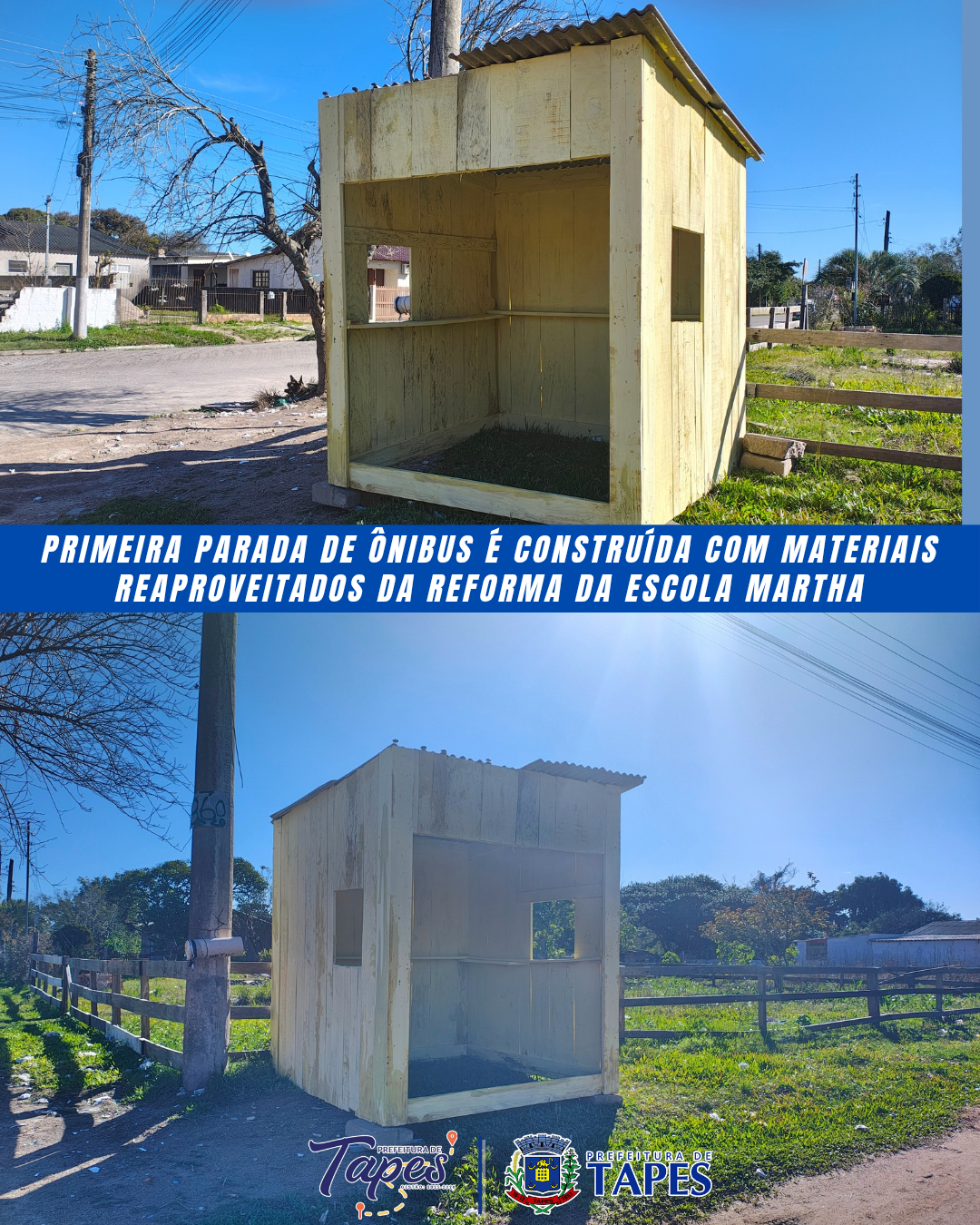 PRIMEIRA PARADA DE ÔNIBUS É CONSTRUÍDA COM MATERIAIS REAPROVEITADOS DA REFORMA DA ESCOLA MARTHA