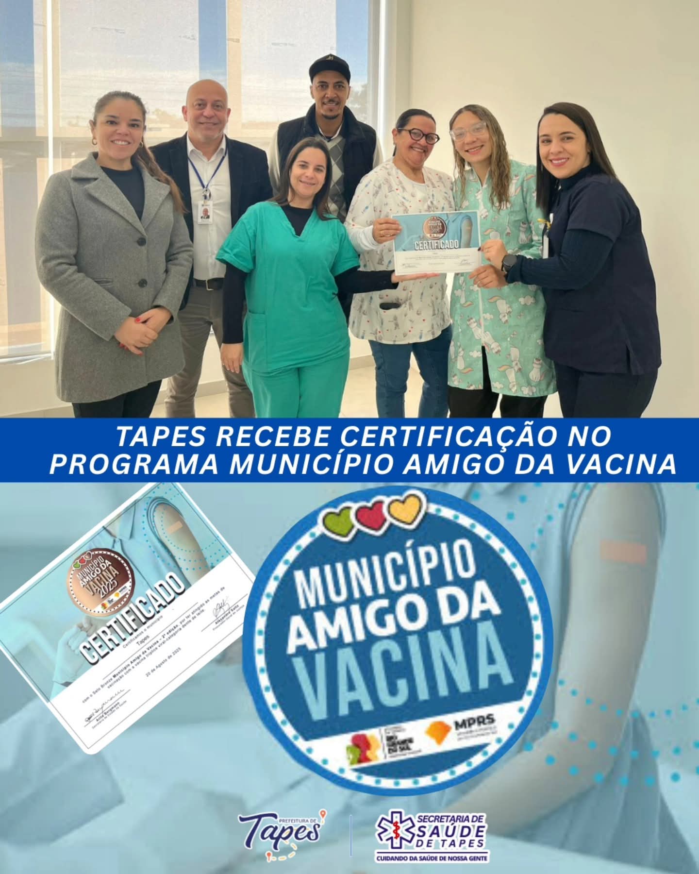 TAPES RECEBE CERTIFICAÇÃO NO PROGRAMA MUNICÍPIO AMIGO DA VACINA