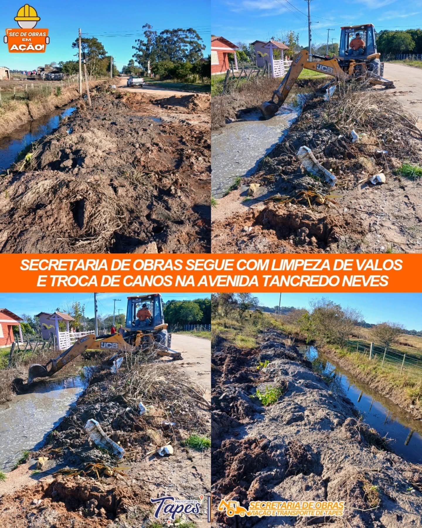 SECRETARIA DE OBRAS SEGUE COM LIMPEZA DE VALOS E TROCA DE CANOS NA AVENIDA TANCREDO NEVES