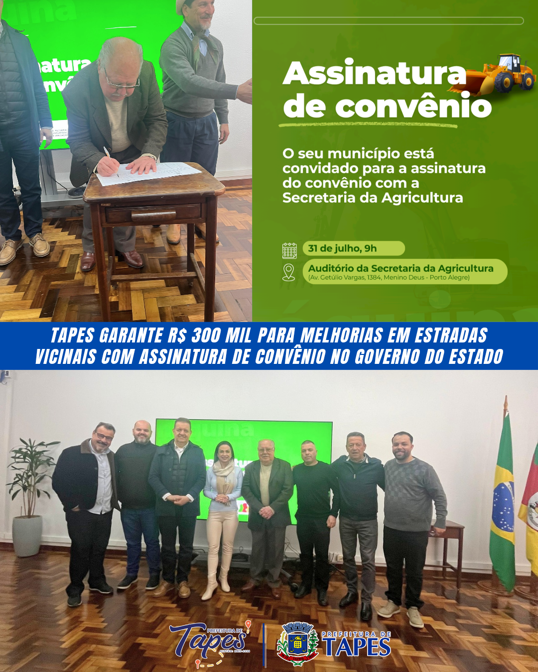 TAPES GARANTE R$ 300 MIL PARA MELHORIAS EM ESTRADAS VICINAIS COM ASSINATURA DE CONVÊNIO NO GOVERNO DO ESTADO