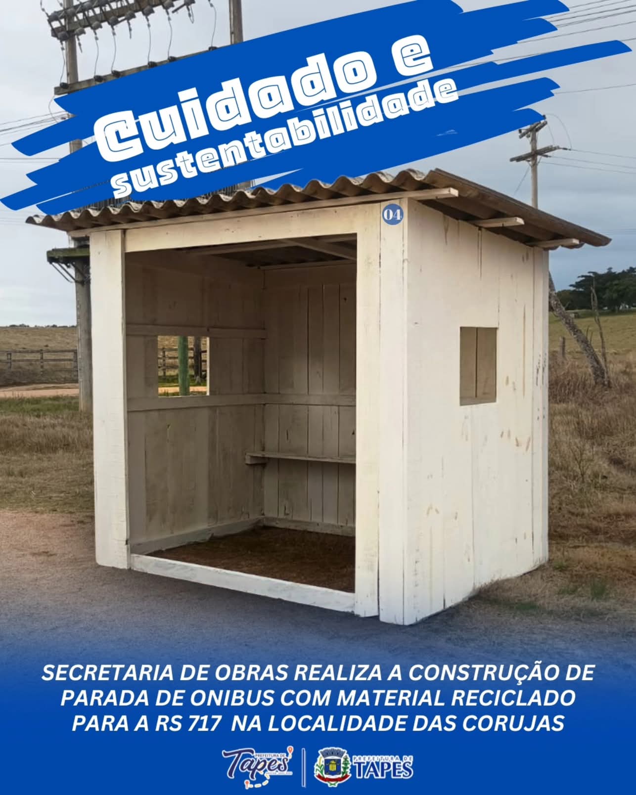 QUARTA PARADA DE ÔNIBUS COM MATERIAL RECICLADO É INSTALADA NA LOCALIDADE DAS CORUJAS