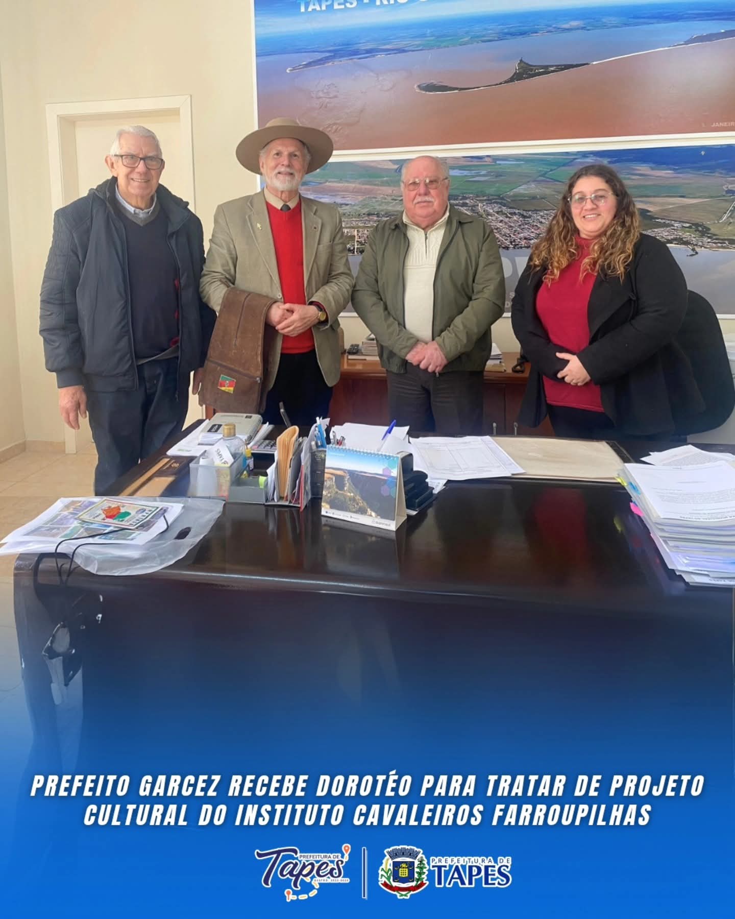 PREFEITO GARCEZ RECEBE DOROTÉO PARA TRATAR DE PROJETO CULTURAL DO INSTITUTO CAVALEIROS FARROUPILHAS