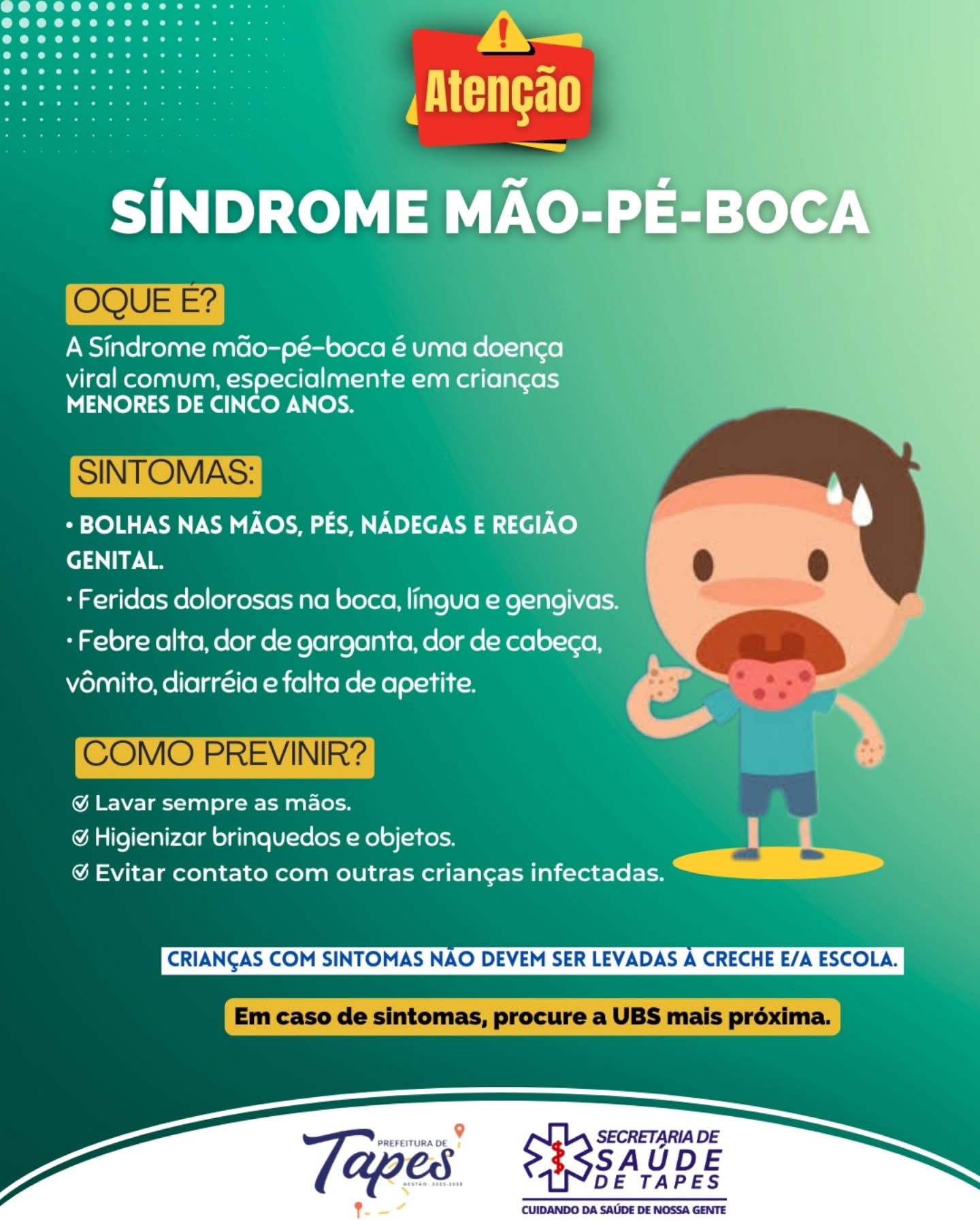 SÍNDROME MÃO-PÉ-BOCA: ATENÇÃO REDOBRADA COM AS CRIANÇAS 